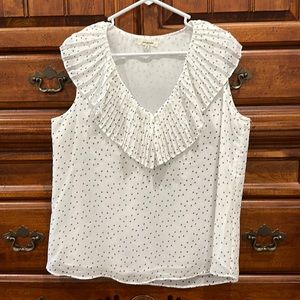 Max Studio Sleeveless Top Blouse Size L Large White with Black Polka Dots